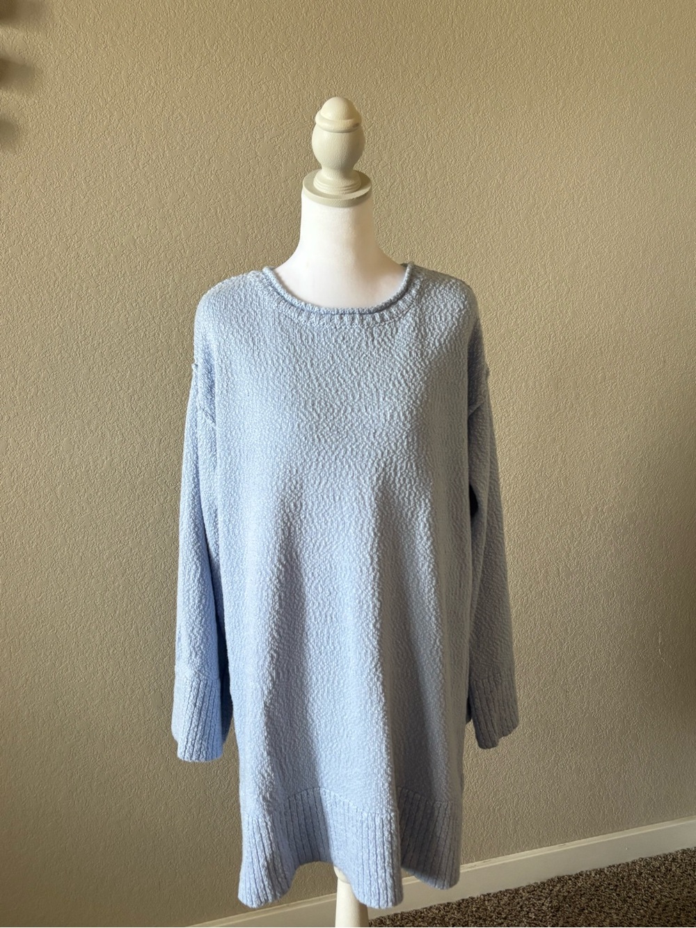 Light Blue Textured Midi Dress with Crew neck